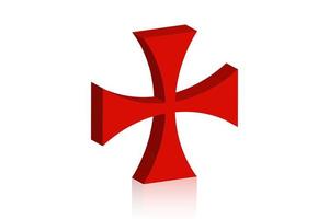 3D Templar cross. Patea cross red symbol of the Order of the Templar. Spiritual chivalric order founded in the Holy Land in 1119. Vector isolated on white background