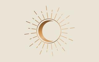 clipart de arte de línea vintage de sol y luna. esbozar el logotipo del sol, el tatuaje de la luna. geometría sagrada mística, diosa wicca pagana mágica y símbolo de dios. ilustración de signo de oro vectorial aislado fondo blanco antiguo vector