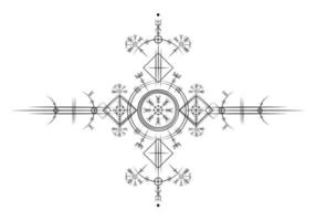 magia antigua vikinga art deco, brújula de navegación vegvisir blanca antigua. los vikingos utilizaron muchos símbolos de acuerdo con la mitología nórdica, ampliamente utilizados en la sociedad vikinga. icono de logotipo wicca signo esotérico vector