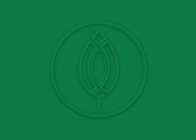 Vector leaf, circle shape green abstract emblem, logo template design concept, logotype element for template. Geometric leafs round sign, paper cut design illustration isolated on green background