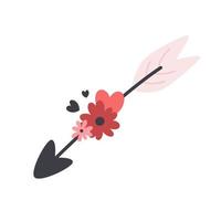 Cupid arrow with flowers and hearts. Valentines day, love, romantic vector