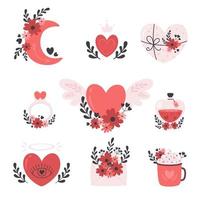 Valentines Day and romantic elements collection in boho style vector