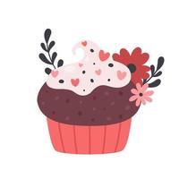 cupcake dulce de san valentín con decoración de flores vector