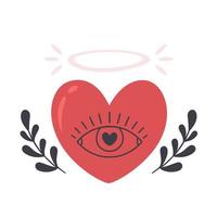 Valentines Day, romantic and love element. Heart with eye and flowers. vector