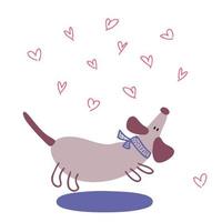 Hand drawn romantic valentine dachshund and hearts. vector