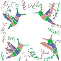 Doodle hummingbirds birthday frame pattern. vector