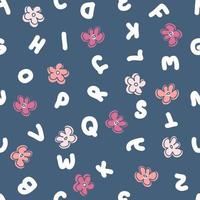 Hand drawn seamless pattern with latin letters and flowers. vector