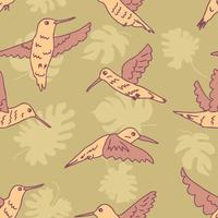 Hand drawn tropical hummingbirds seamless pattern. vector