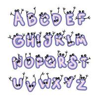 Set of graffiti alphabet letters with hands and eyes. vector