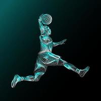 Basketball player action figure line art. Human action on motion lines. Basketball slum dunk. vector