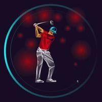 The line art of a golf athlete about to hit the ball. Tiger woods on action. vector