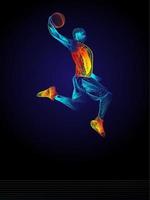 Basketball player figure line art. Human action on motion lines. vector