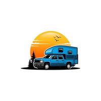 pick up camper truck - camper van vector