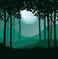 silueta de bosque con luz de luna.ilustración vectorial vector