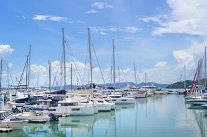 view of the dock with luxury yachts during summer photo