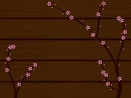 Early spring vector illustration with peach branch in bloom and wooden background