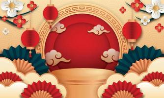 3D podium background themed chinese new year vector. Flyer or poster with paper cut style, suitable for promotion product. vector