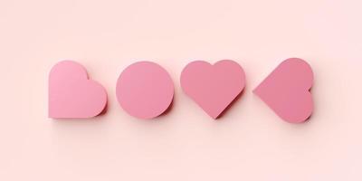3d illustration of heart shape arranged to word LOVE, banner poster for Valentines day