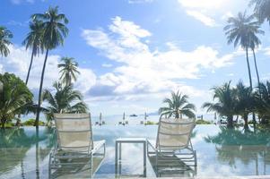 hermosa vista de la piscina con jardín tropical verde en un acogedor resort, isla phi phi, tailandia foto
