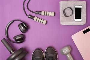 Fitness equipment on purple mat photo