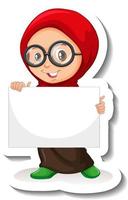 Arab muslim girl holding empty banner vector