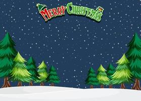 Merry Christmas logo design with christmas tree background vector