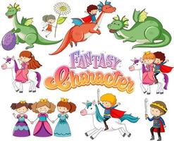 Set of dragons and fairy tale cartoon characters vector