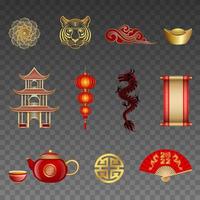 set of isolated chinese new year elements and symbols vector