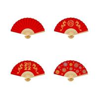 set of isolated chinese new year folding fans with flowers and gold decorations vector