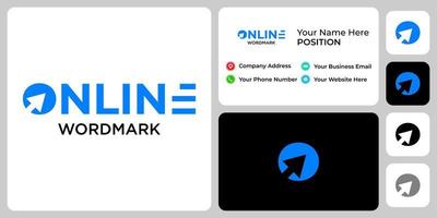 Online wordmark logo design with business card template. vector