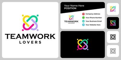 Abstract teamwork logo design with business card template. vector