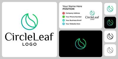 Abstract circle and leaf logo design with business card template. vector