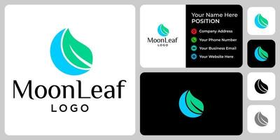 Abstract moon and leaf logo design with business card template. vector