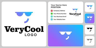 Abstract logo about someone wearing cool glasses with business card template. vector