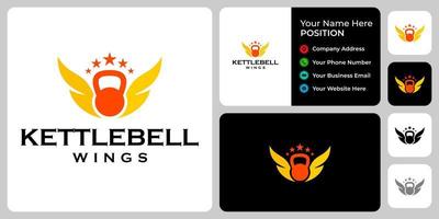 Diseño de logotipo de Kettlebell y Crown King con plantilla de tarjeta de visita. vector