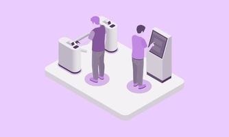 isometric concept with characters interactive terminals electronic vector