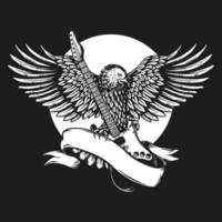 Vector eagle and guitar monochrome illustration