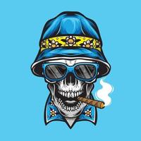 smoking skull wearing bucket hat vector