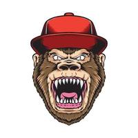 anger gorilla wearing caps vector