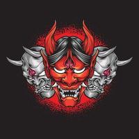 three scary oni masks logo vector