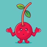 cute cherry fruit character mascot with confused gesture isolated cartoon in flat style vector