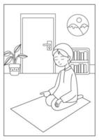 Muslim kids coloring page praying illustration vector