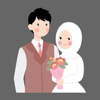Cute muslim wedding couple illustration vector