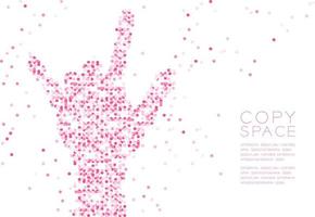Abstract Geometric Circle dot molecule particle pattern I love you hand palm shape, sign language VR concept design pink color illustration isolated on white background with copy space, vector eps 10