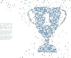 Abstract Geometric Circle dot molecule particle pattern Number one Trophy shape, VR technology Winner concept design blue color illustration isolated on white background with copy space, vector eps 10