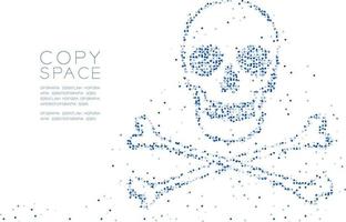Abstract Geometric Circle dot molecule particle pattern Skull and crossbones shape, VR technology hacker dangerous concept design blue color illustration isolated on white background with copy space vector