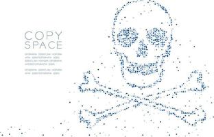 círculo geométrico abstracto punto molécula partícula patrón calavera y tibias cruzadas forma, vr tecnología hacker peligroso concepto diseño azul color ilustración aislado sobre fondo blanco con espacio de copia vector