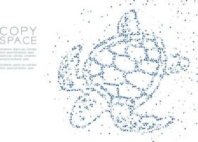 círculo geométrico abstracto molécula de punto patrón de partículas forma de tortuga marina, tecnología vr animales acuáticos y concepto de vida marina diseño ilustración de color azul aislado en fondo blanco, espacio de copia vector