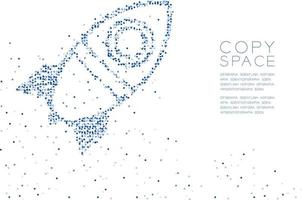 círculo geométrico abstracto punto molécula partícula patrón dibujos animados cohete nave espacial forma, tecnología vr concepto de exploración espacial ilustración de color azul aislado sobre fondo blanco con espacio de copia vector