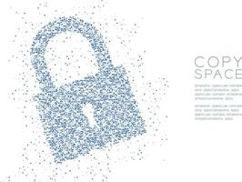 Abstract Geometric Circle dot molecule particle pattern Lock shape, VR technology Security privacy concept design blue color illustration isolated on white background with copy space, vector eps 10